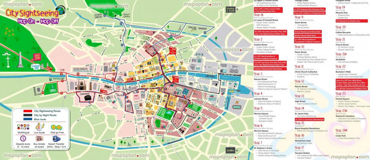 Dublin Hop-on-hop-off-bus route map